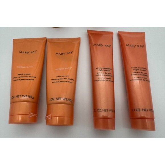 Mary Kay Satin Hands Orchard Peach Hand Scrub Hand Cream Night Cream 6 Piece Set - Picture 2 of 5